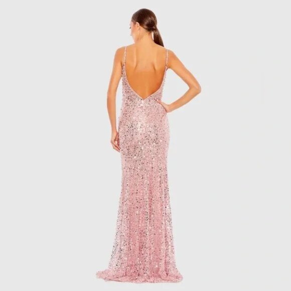 NWT Mac Duggal 68175 Maxi PINK size 6 Rhinestones Sequined - Picture 2 of 13